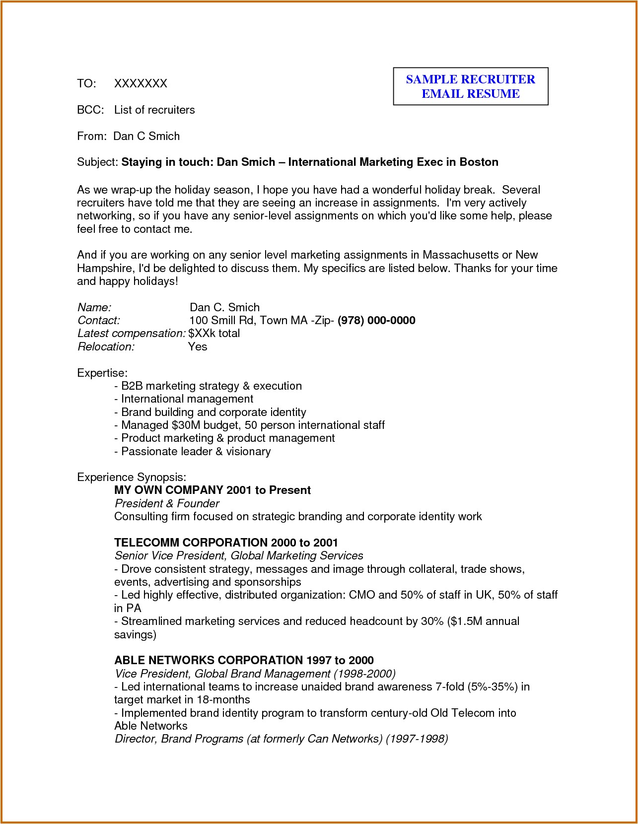Sample Email to Send Resume to Recruiter 5 How to Write A Mail to Recruiter Sample Lease Template