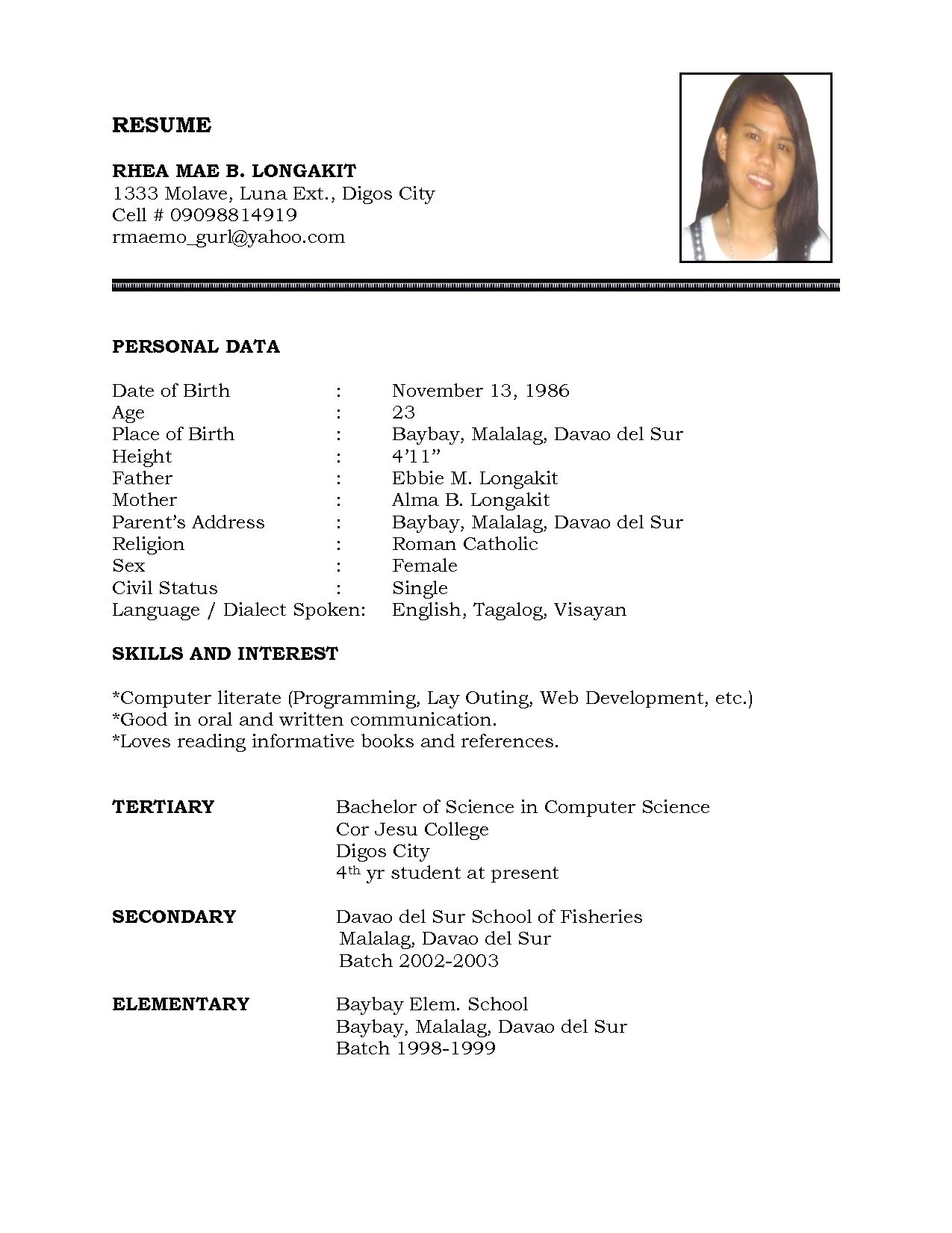Sample Of Resume for Working Student Resume Sample format for Working Students Listmachinepro Com