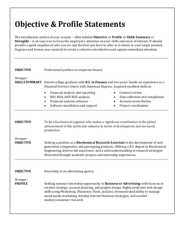 Sample Resume for Any Kind Of Job Sample Resume Objective 6 Examples In Word Pdf