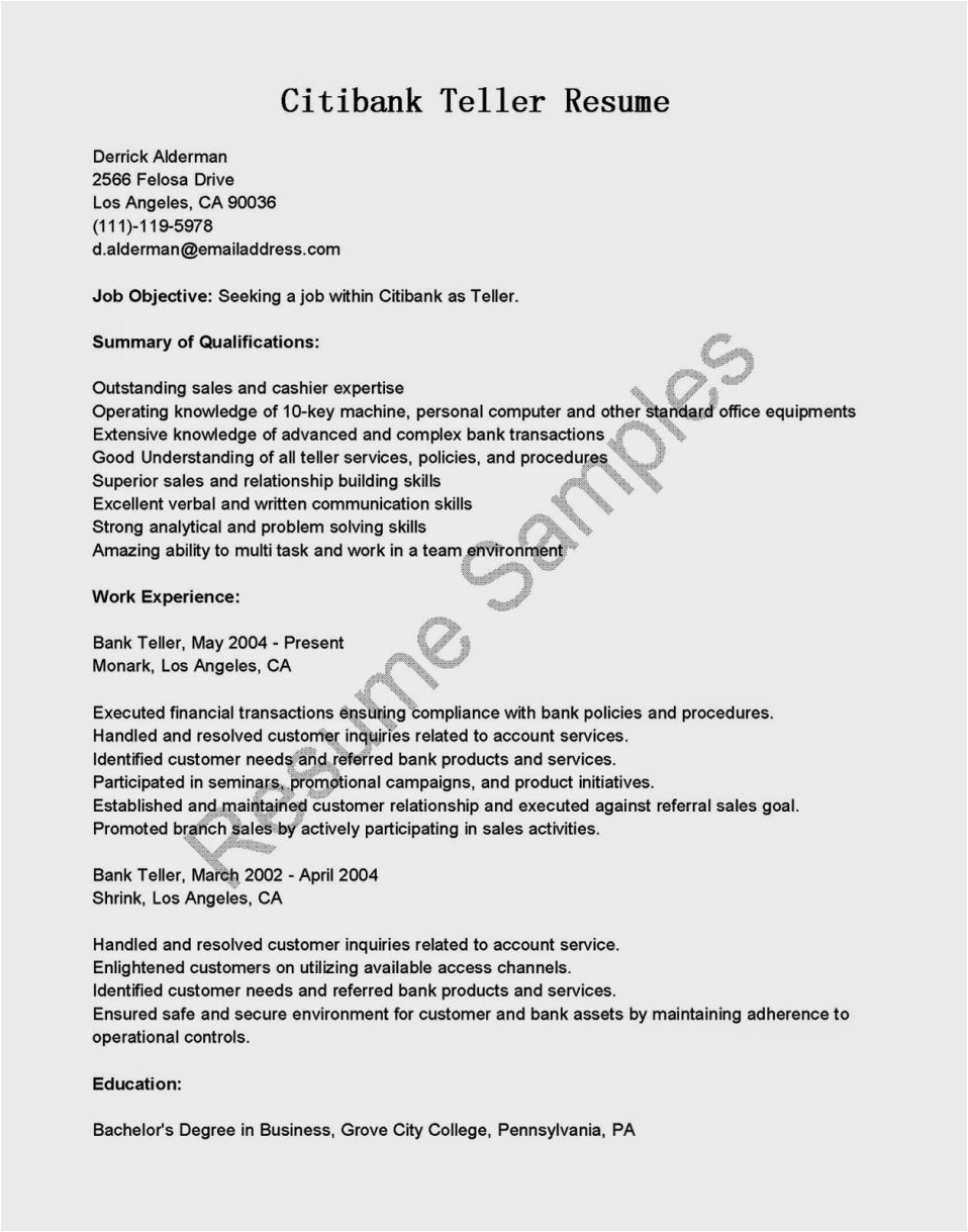 Sample Resume for Bank Teller at Entry Level Entry Level Bank Teller Resume Resume Template Cover