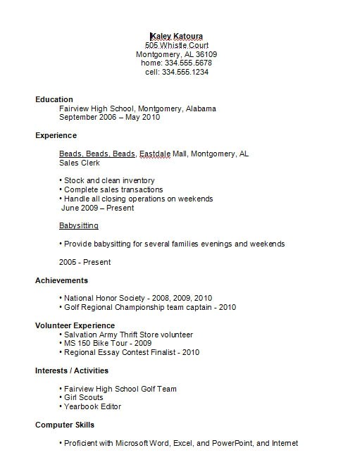 Sample Resume for High School Students Sample Resumes for High School Students