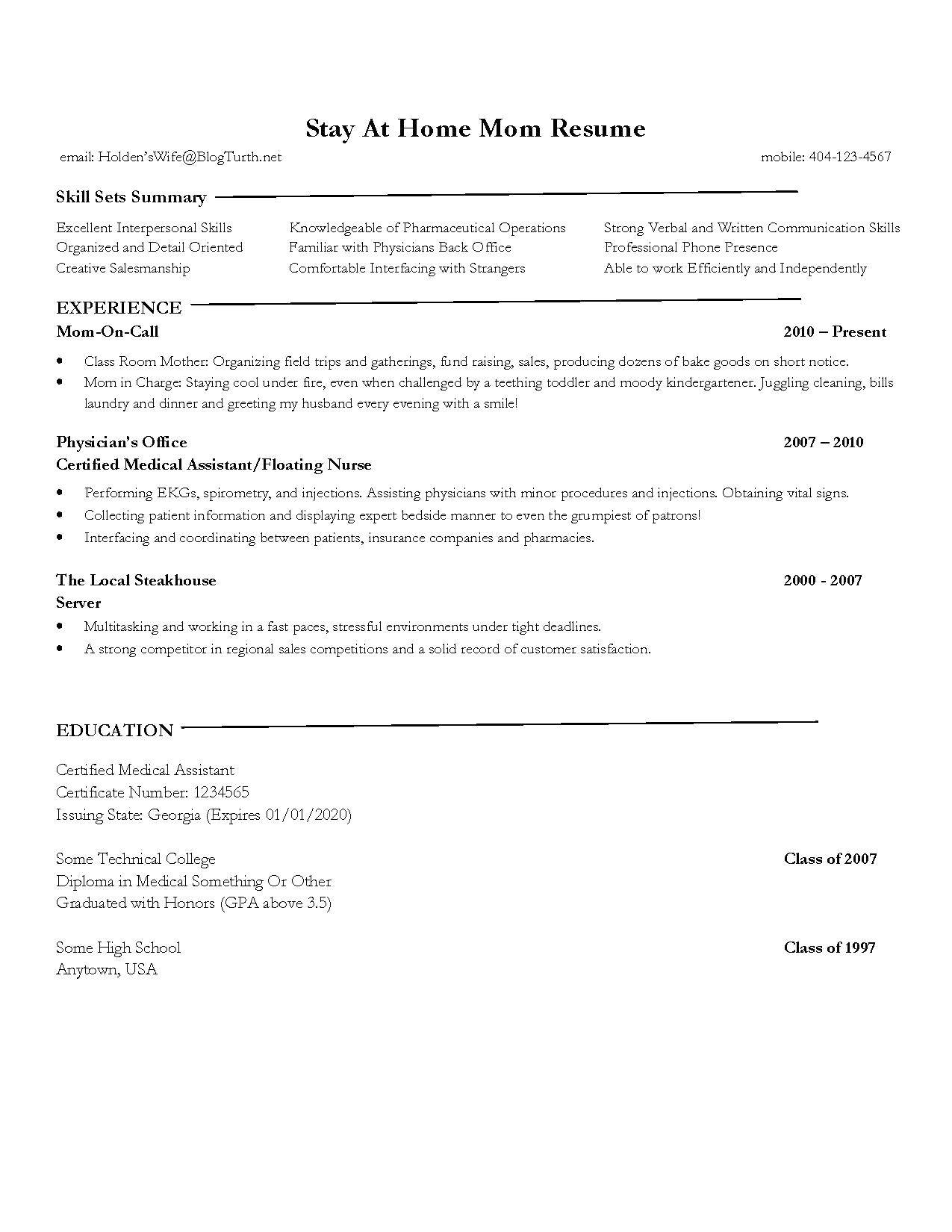 Sample Resume For Homemaker Returning To Work 11 Best Of Stay At Home Mom Resume Sample Resume 4752