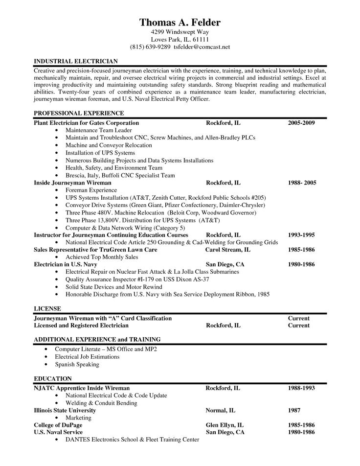 Sample Resume for Industrial Electrician Resumes for Electricians Industrial Electrician Resume
