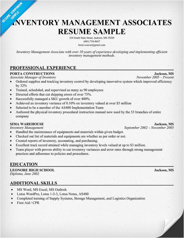 Sample Resume for Inventory Manager Sample Resume December 2015