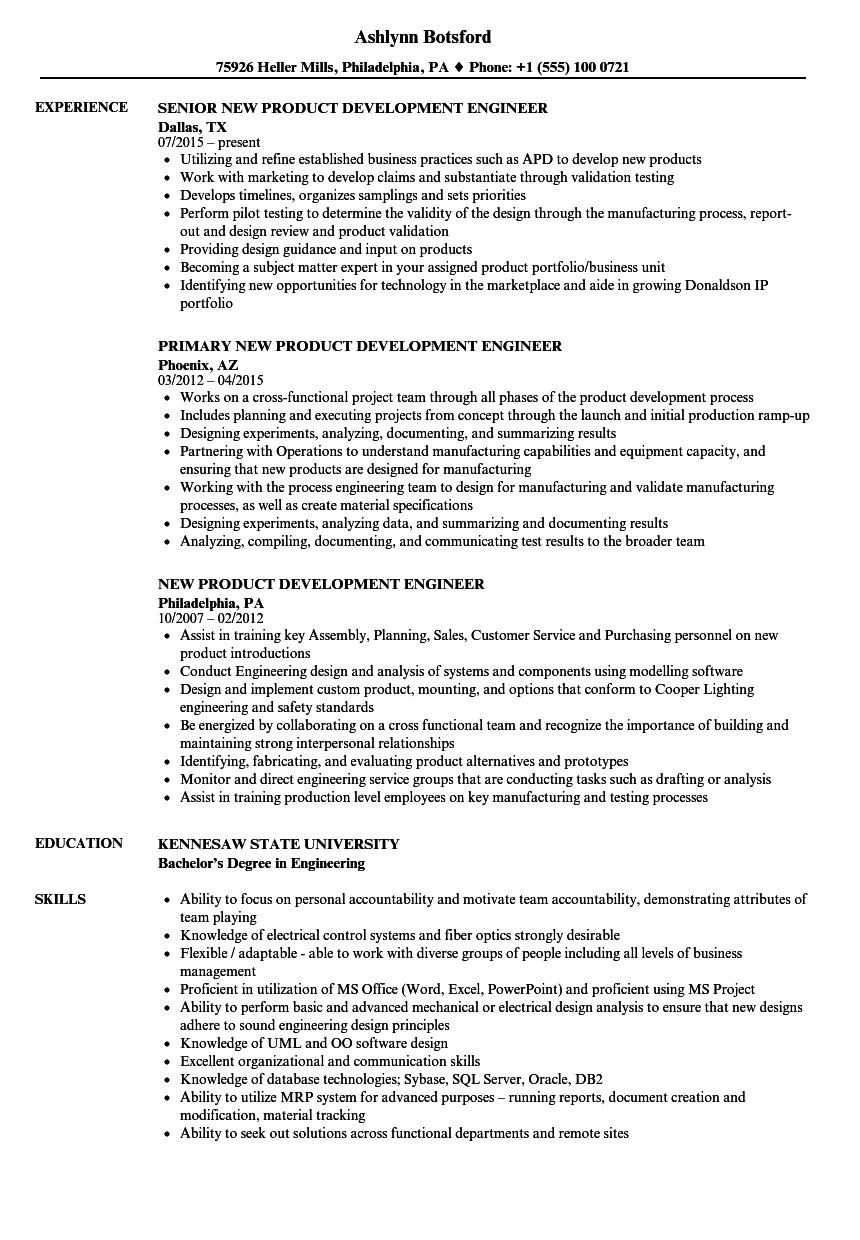 Sample Resume for New Product Development Engineer New Product Development Engineer Resume Samples Velvet Jobs