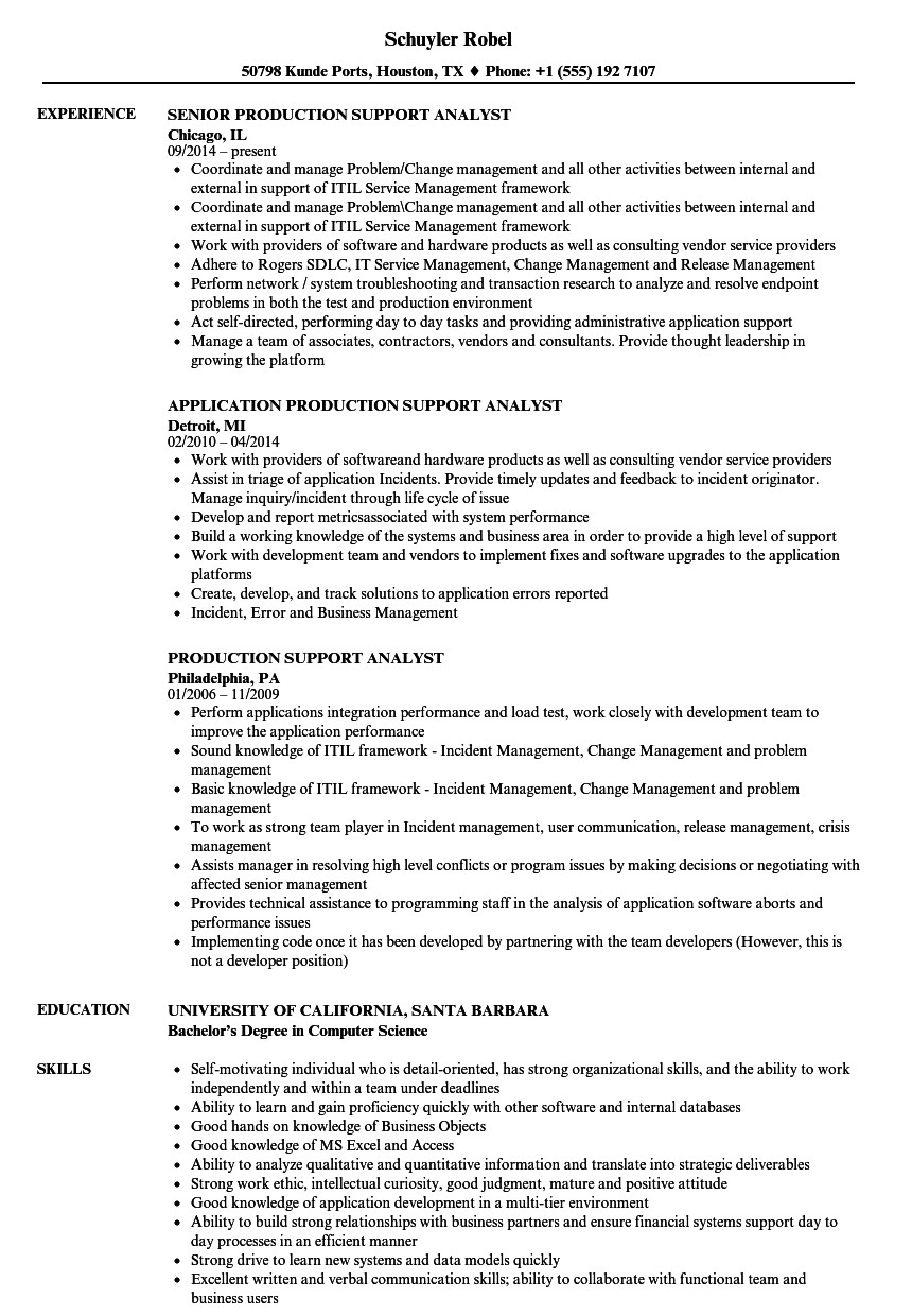 Sample Resume for Production Support Analyst Production Support Resume Resume Ideas