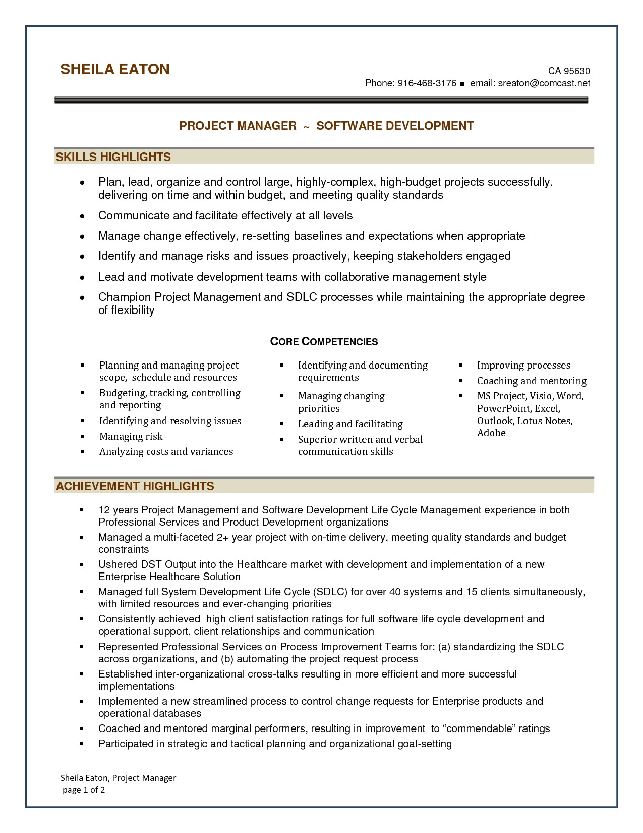 Sample Resume for Project Manager It software India software Project Management Resume Resume Ideas