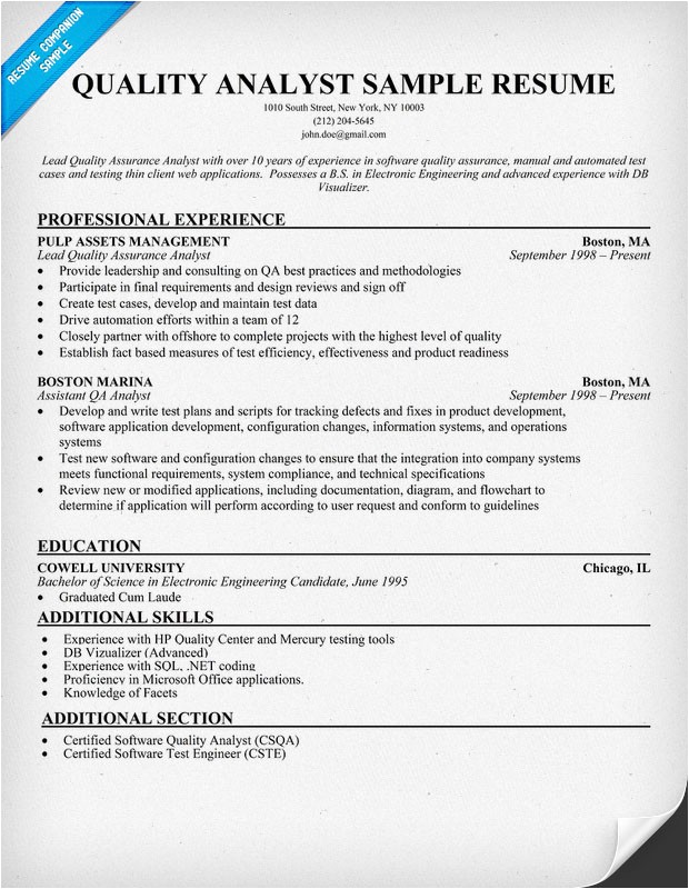 Sample Resume for Quality Analyst In Bpo Resume format Qa Analyst Resume Samples