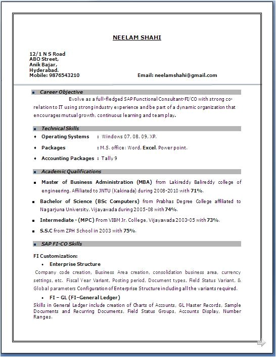 Sample Resume with Sap Experience Sap Fico Resume 3 Years Experience