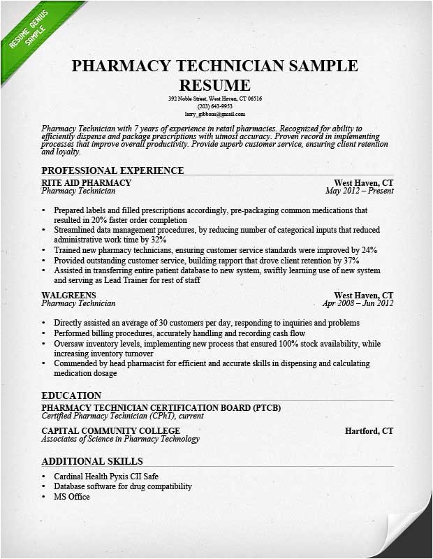 Sample Resumes for Pharmacy Technicians Pharmacy Technician Resume Sample Writing Guide