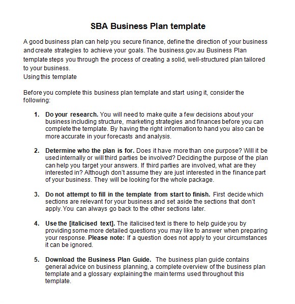 Sba Gov Business Plan Template Sample Sba Business Plan Template 9 Free Documents In