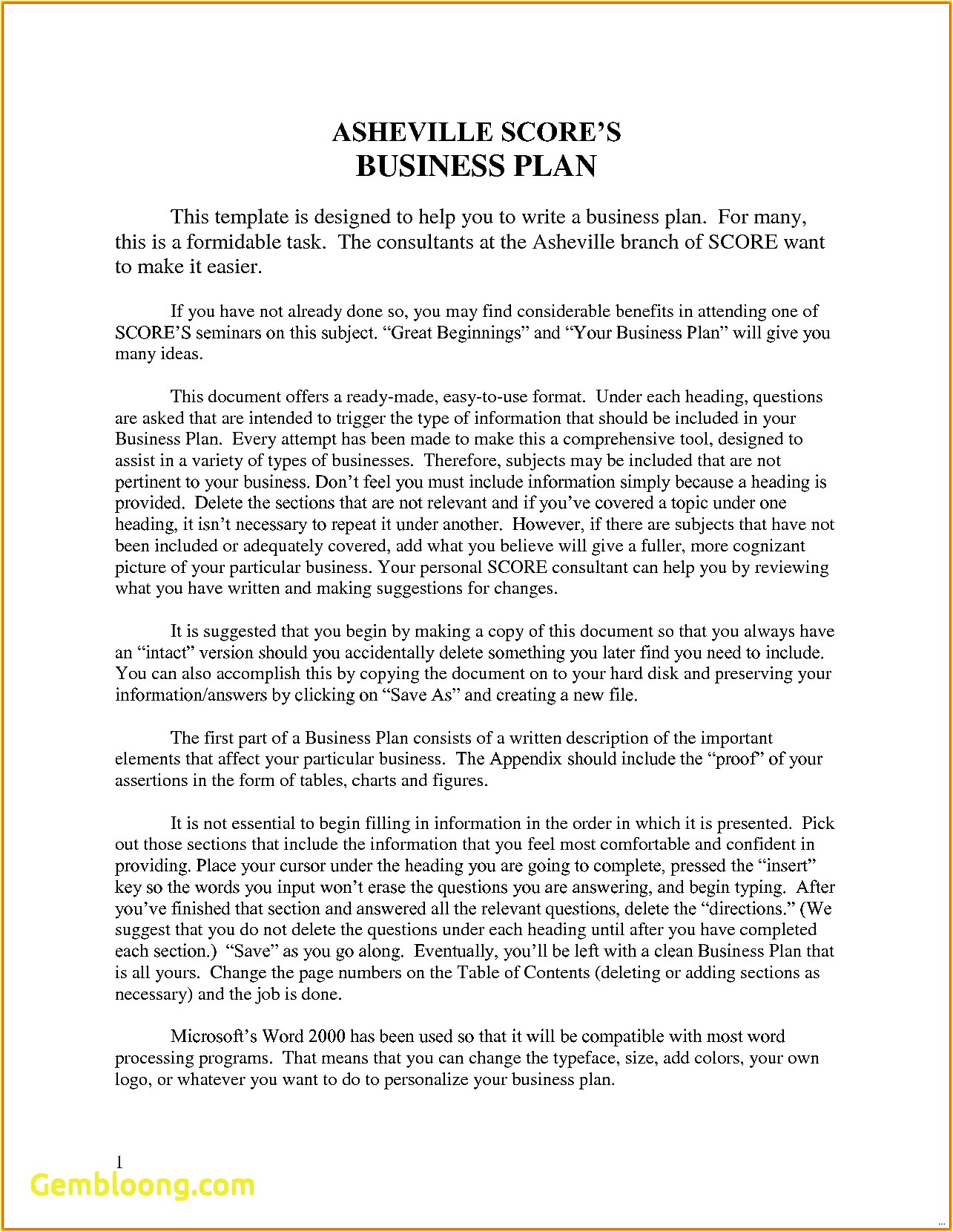 Score Nonprofit Business Plan Template williamson ga us