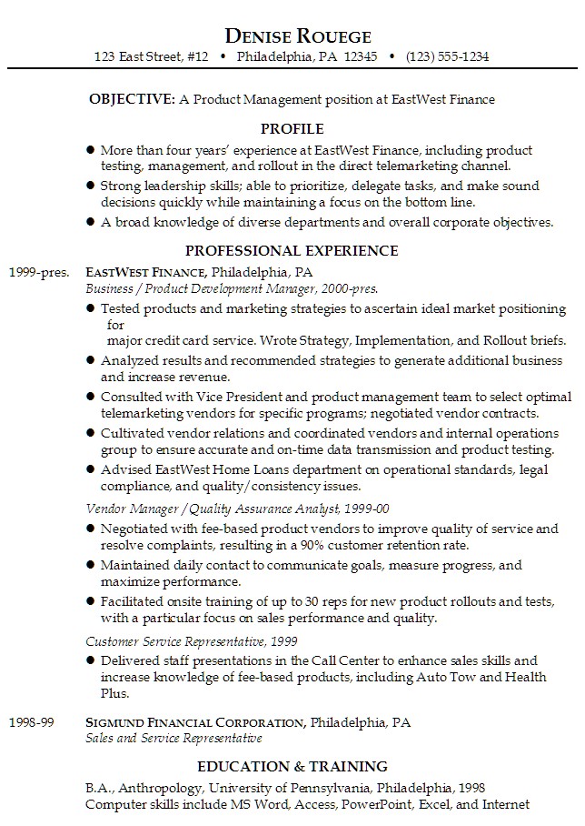 Service Industry Resume Template Resume Product Management In Financial Services Industry