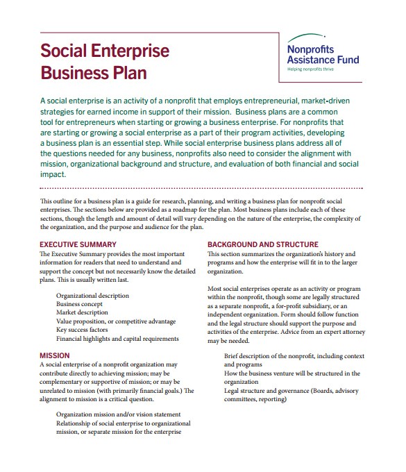 Social Enterprise Business Plan Template 21 Non Profit Business Plan Templates Pdf Doc Free