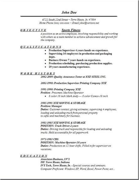 Sports Resume Template Sports Fitness Resume Occupational Examples Samples Free