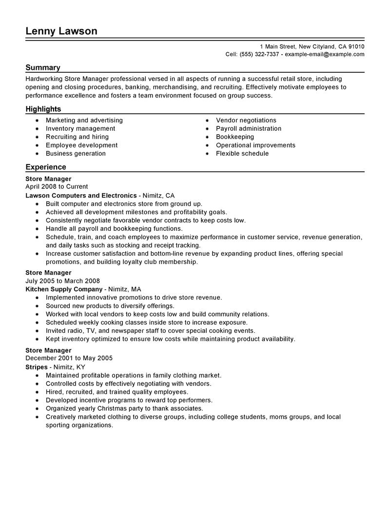 Store Manager Resume Template Best Store Manager Resume Example Livecareer
