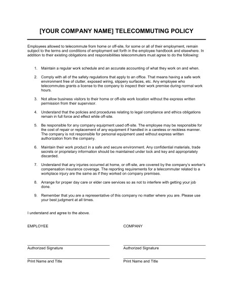 Telecommuting Proposal Template Telecommuting Policy Template Sample form Biztree Com