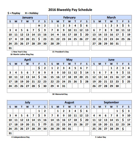 2017 Biweekly Payroll Calendar Template Excel 2016 Biweekly Payroll Calendar Template Free Calendar