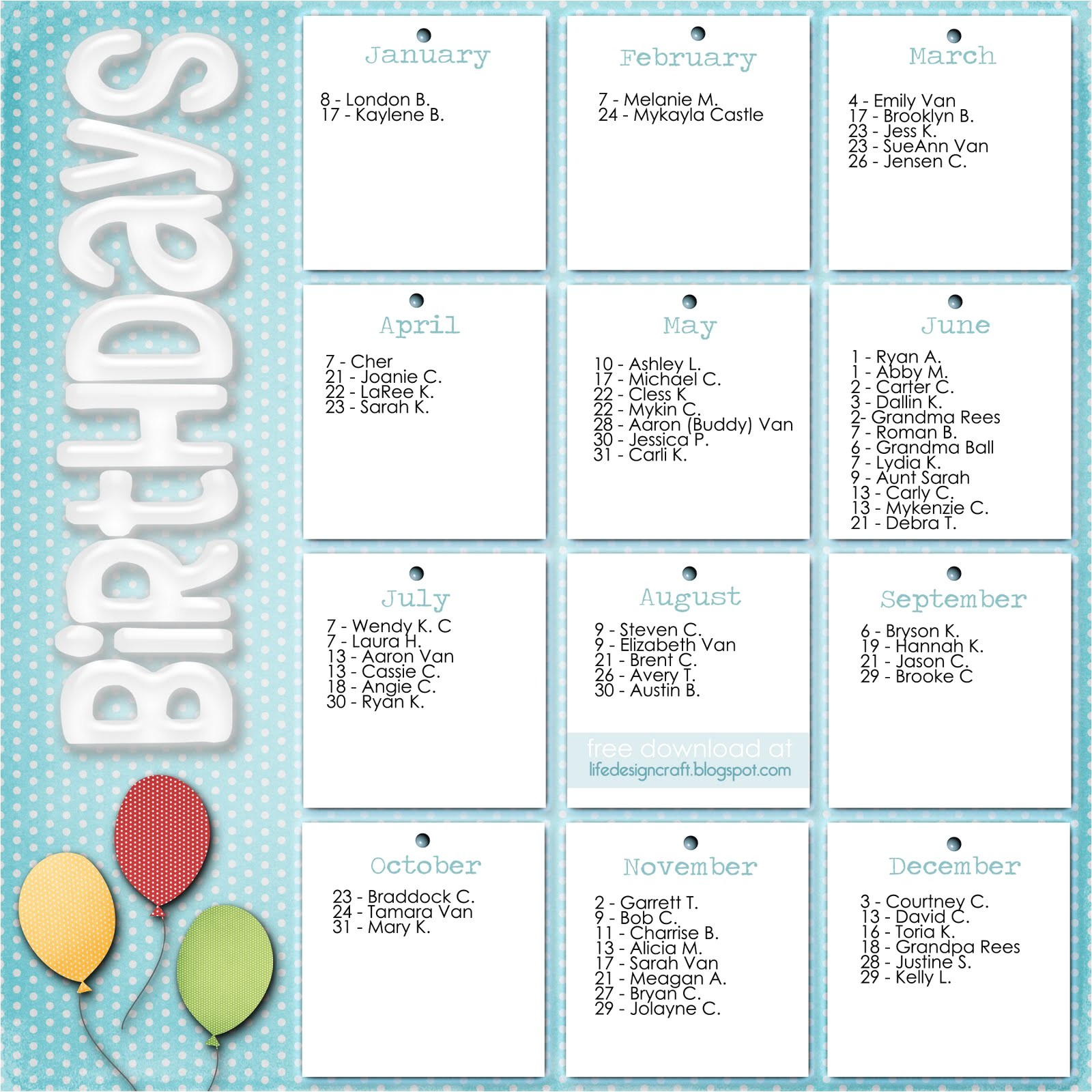 Birthday Calendars Templates Free Life Design and the Pursuit Of Craftiness Birthday
