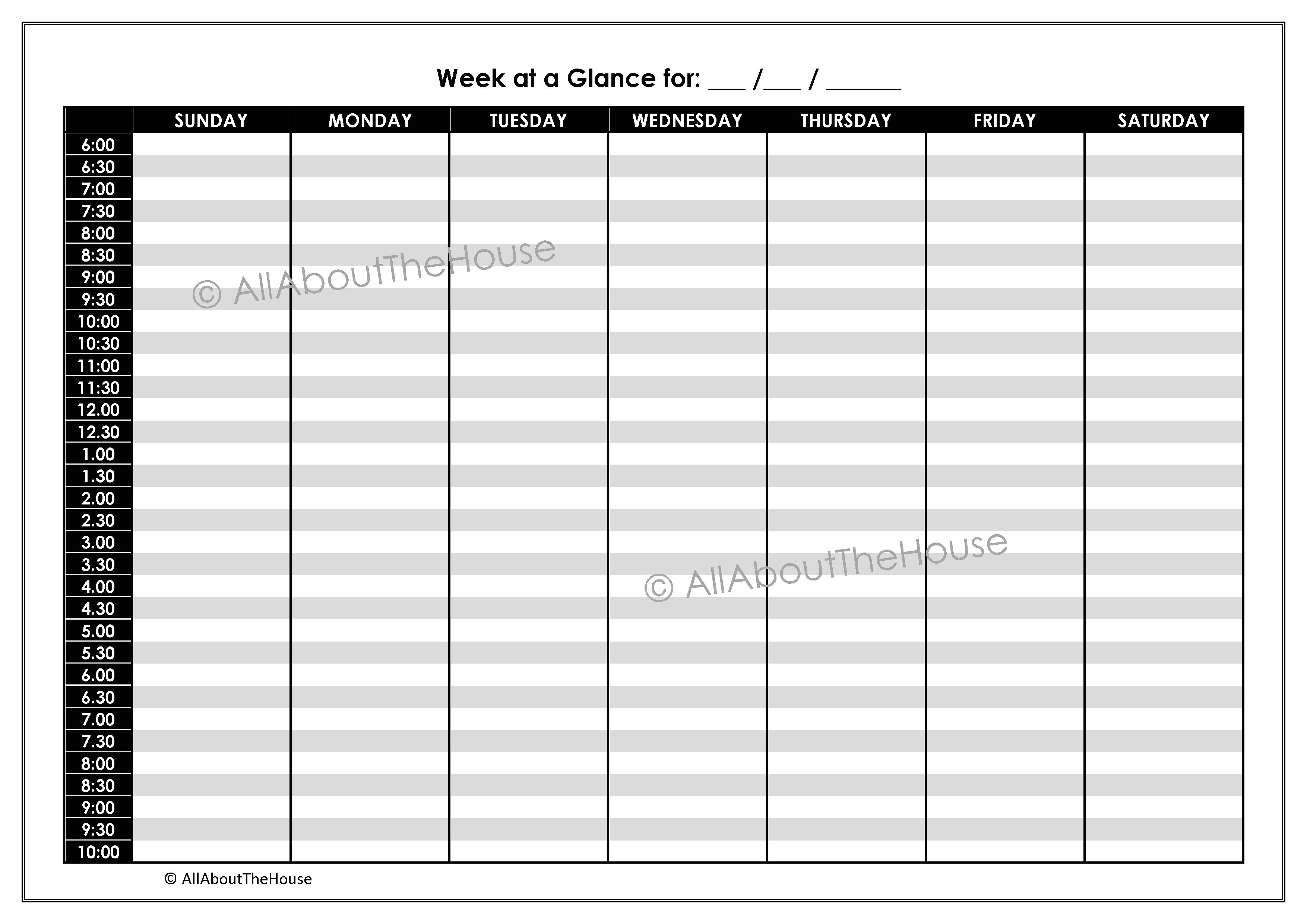 Calendar at A Glance Template 8 Best Images Of Week at A Glance Calendar Printable