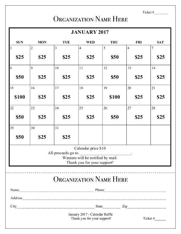 Cash Calendar Fundraiser Template School Fundraiser Cash Calendar Raffle Entri Ways