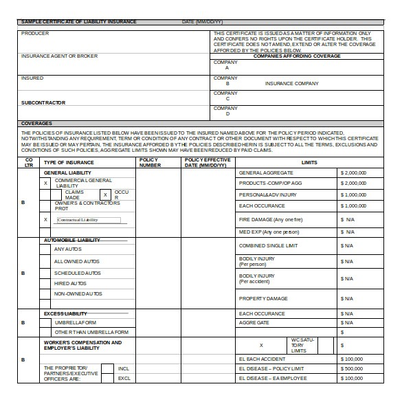 Certificate Of Insurance Request form Template 15 Certificate Of ...