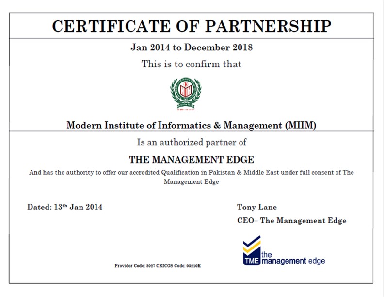 Certificate Of Partnership Template the Management Edge Group Australia the Miim islamabad