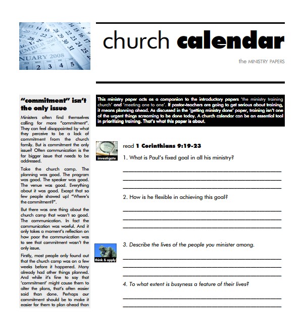 Church Calendar Templates 10 Sample Calendar Templates Samples Examples format