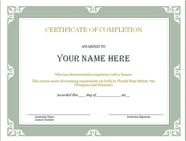 Concealed Carry Certificate Template Williamson ga us