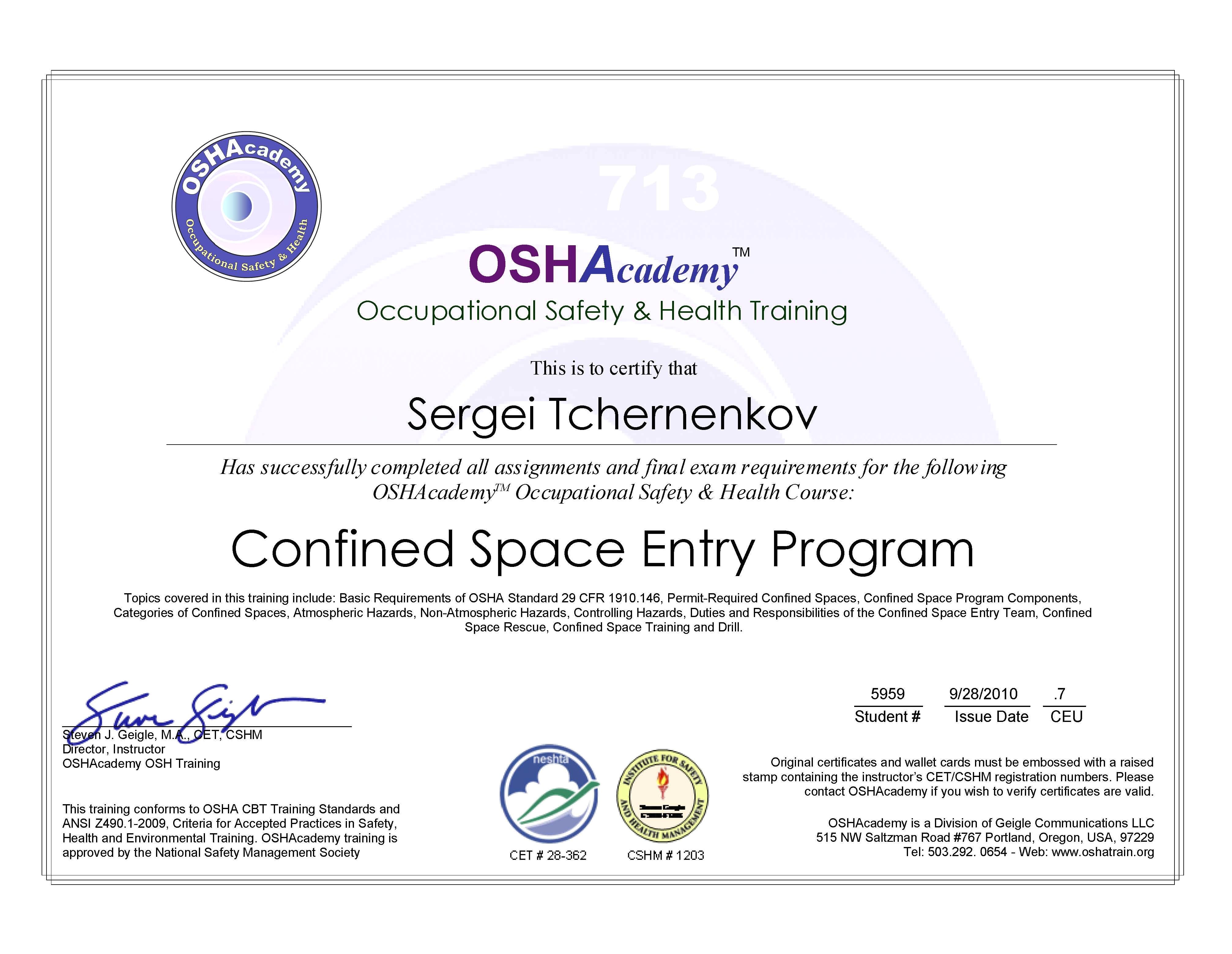 Confined Space Certificate Template Confined Space Certificate Template Templates Resume