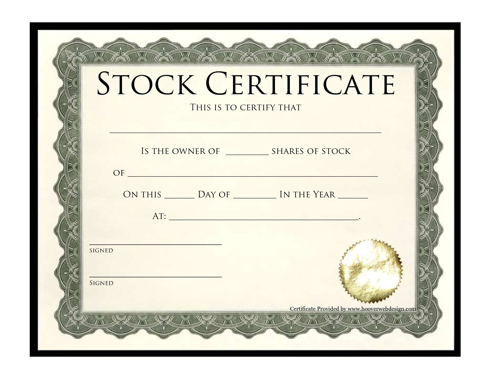 Corporation Stock Certificate Template Corporation Stock Certificate Blank Certificates