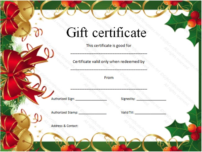 Customizable Christmas Gift Certificate Template Christmas Gift Certificate Template Certificate Templates