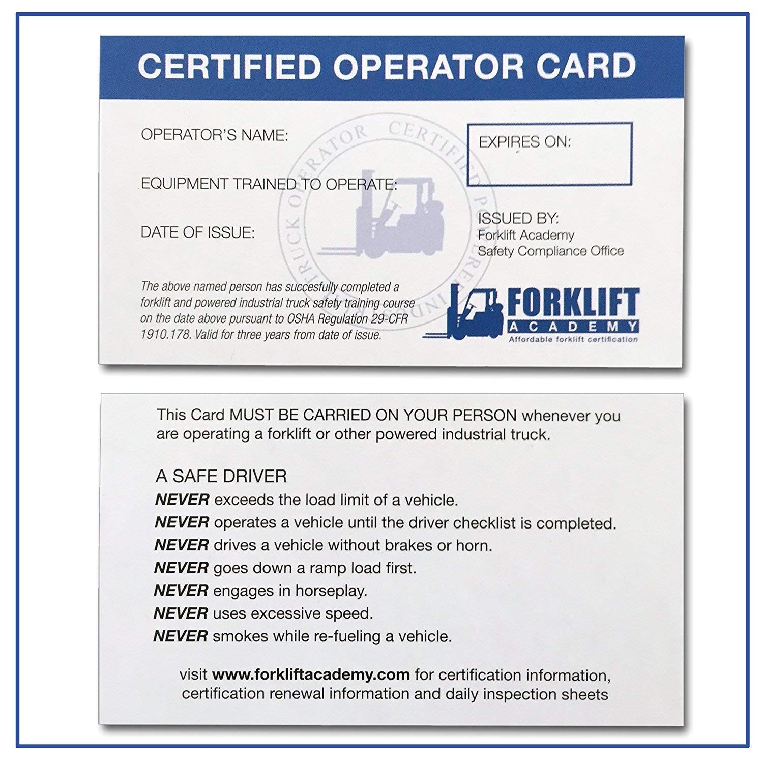 Forklift Certification Wallet Card Template Free Williamson ga us