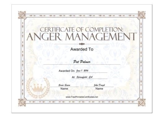 Free Anger Management Certificate Of Completion Template 18 Free Certificate Of Completion Templates Utemplates