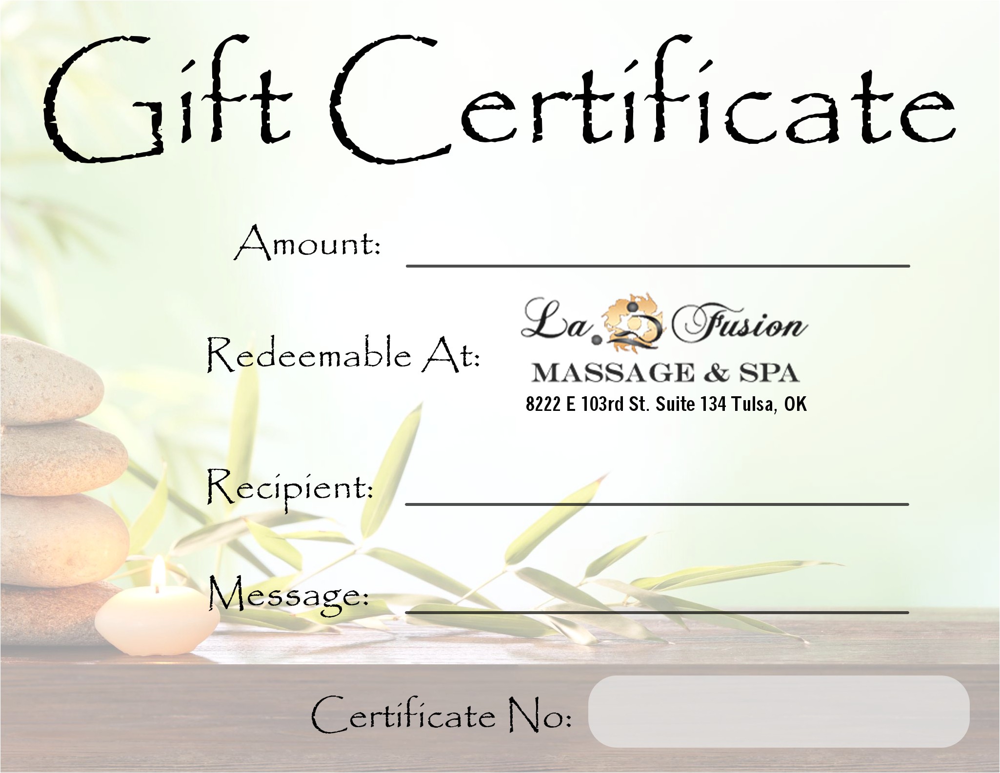 Free Massage Therapy Gift Certificate Template Williamson Ga Us