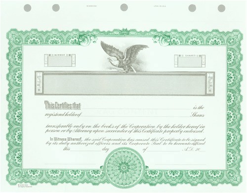 Goes Stock Certificate Template Blank Certificates Corporation Goes Kg2 Green
