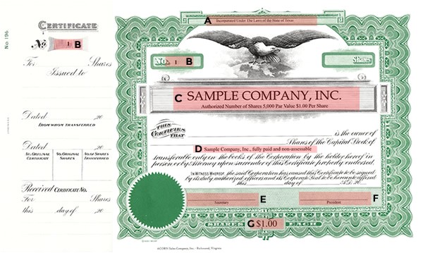 Goes Stock Certificate Template Corporate Stock Certificate form Goes 721 Certificate