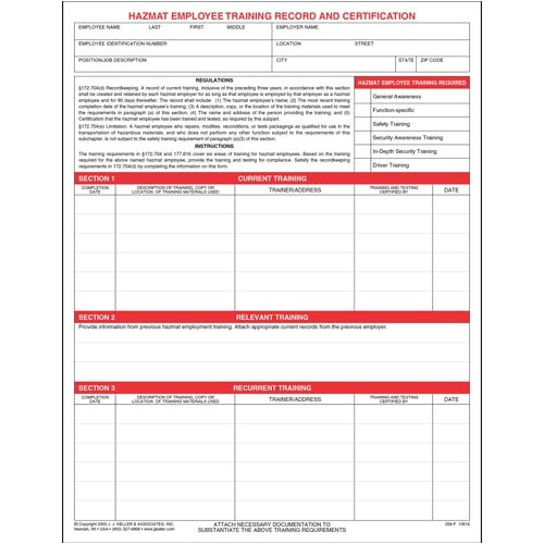 Hazmat Training Certificate Template Hazmat Employee Training Record ...