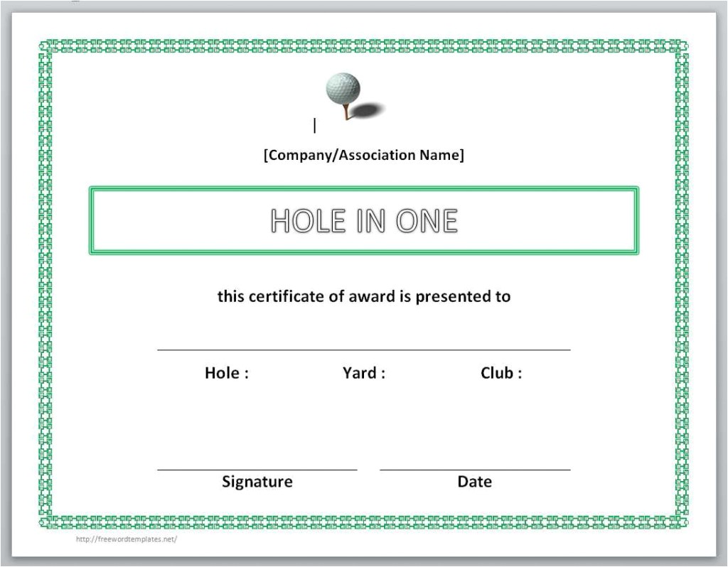 Hole In One Certificate Template williamson ga us