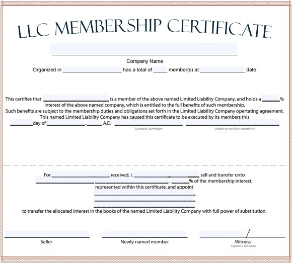 Llc Membership Certificate Template 15 Membership Certificate Templates Free Samples