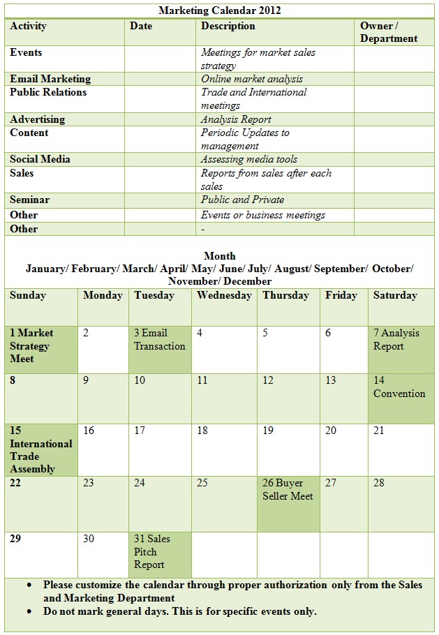 Marketing Activity Calendar Template Calender Template Part 3