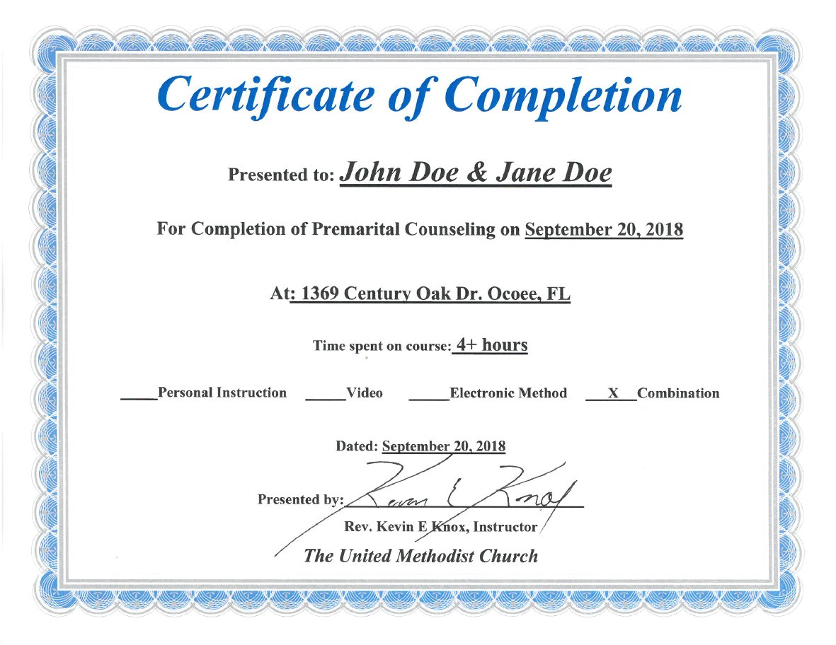 Marriage Counseling Certificate Template Premarital Counseling Certificate Of Completion Template