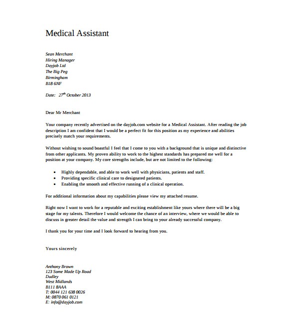 Medical assistant Cover Letter Templates Free 6 Medical Cover Letter Templates Free Sample Example