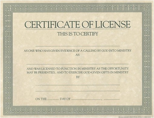 Free Printable Certificate Of License For Minister