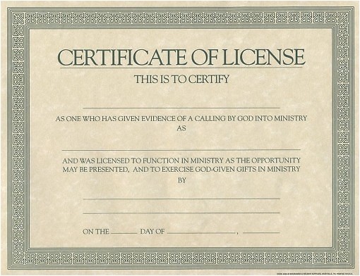 Minister License Certificate Template Williamson ga us