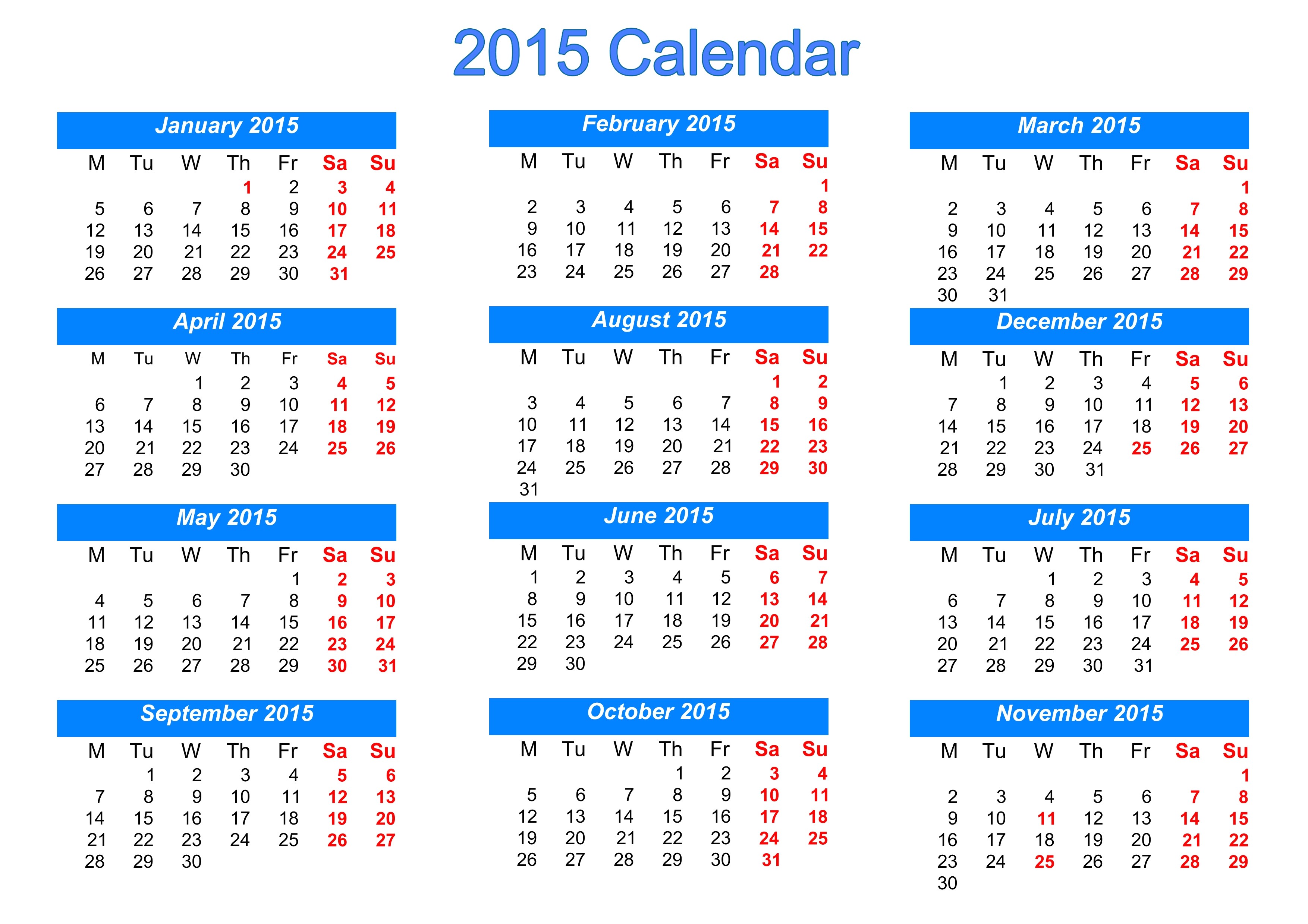 Picture Calendar Template 2015 2015 Year Calendar Printable 2017 Printable Calendar