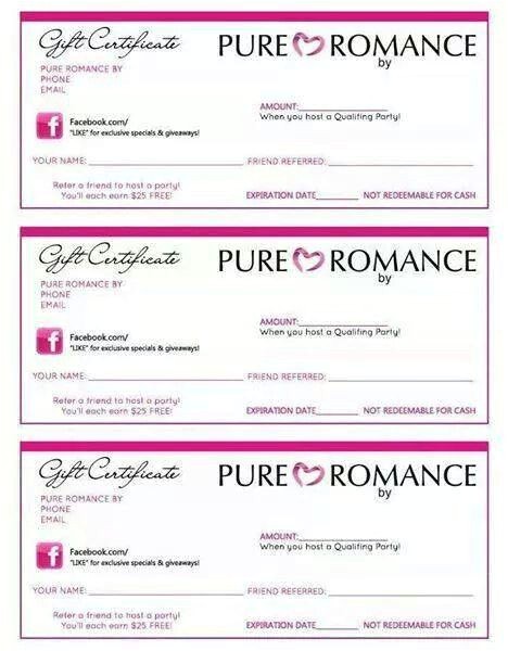 Pure Romance Gift Certificate Template Pure Romance Gift Certificates Pure Romance Pinterest