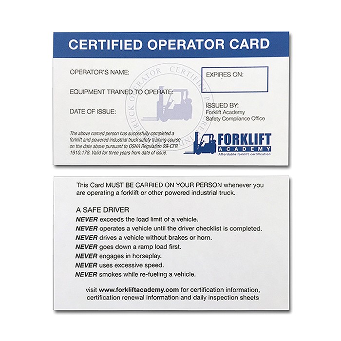 Scissor Lift Certification Card Template Williamson ga us