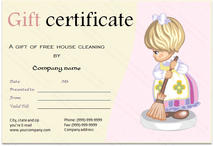 Template for Gift Certificate for Services Cleaning Services Gift Certificate Template