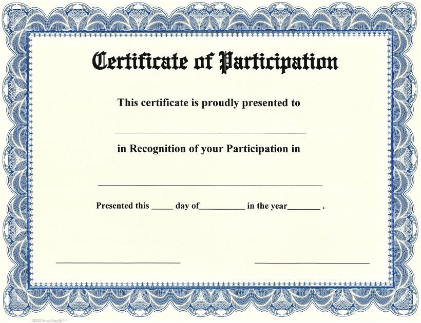 Templates for Certificates Of Participation Printable Participation Templates Certificate Templates